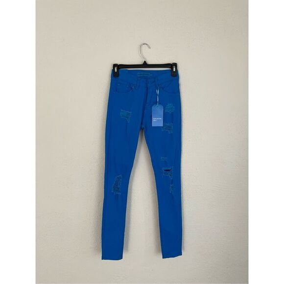 Bamboo Junior Blue High Rise Skinny Distressed Jeans, Size 1 - Picture 1 of 7